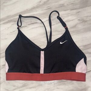 Nike Black and Pink Sports Bra Moisture-Wicking Design